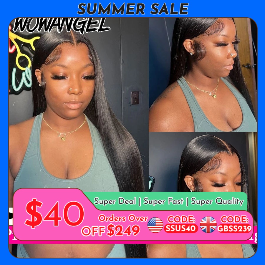 Imagen de WowAngel 250% pelucas frontales de encaje 13x6 HD pre decoloradas 34 pulgadas pelucas de cabello hum...