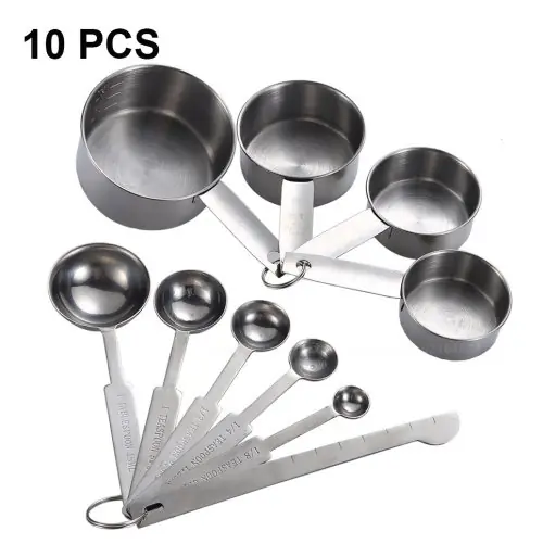 Image de Ensemble de Tasses et Cuillères à Mesurer en Acier Inoxydable