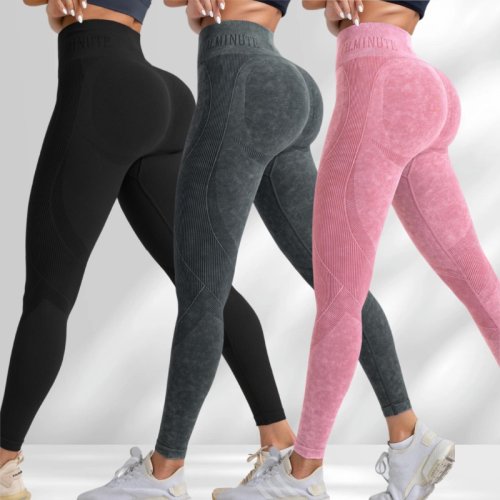 Pantalones de Yoga de Cintura Alta Sin Costuras para Mujer, Mallas Deportivas para Levantamiento de Cadera y Actividades al Aire Libre, Diseño Lavado con Arena, Elásticos y Transpirables