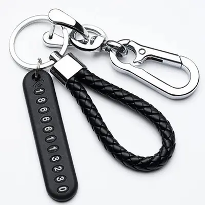 Image de Porte-clés Pendentif Plaque Immatriculation - Style Punk & Cuir Tissé