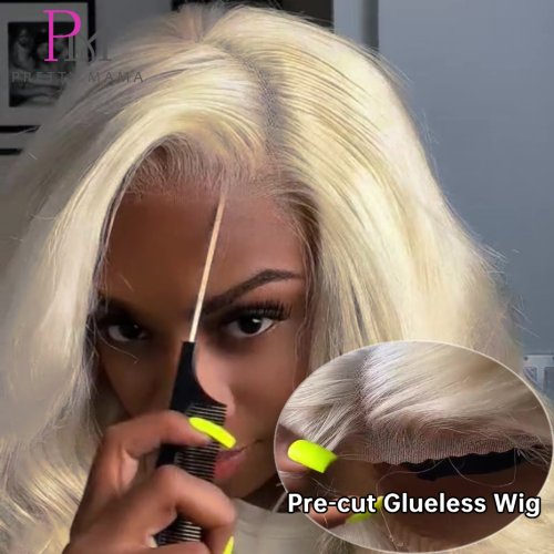Imagen de Peluca Rubia Natural con Cierre de Encaje 5x5, Cabello Humano Ondulado Brasileño Prearrancado, Transparente y Sin Pegamento, Color 613 para Mujeres
