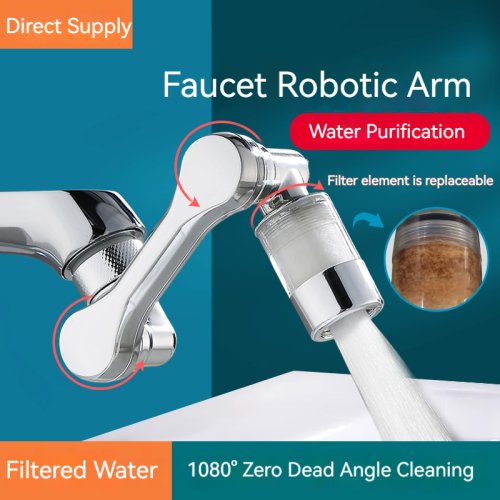 Afbeelding van Universele 360° Roterende Waterzuiveringsfilter met Verlengkraan en Beluchter voor Keuken en Wastafel - Kunststof Sproeikop met Mechanische Arm