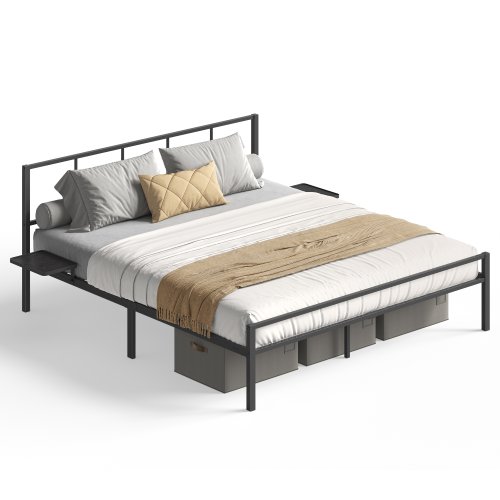 Image de Lit Double avec Étagères - Design Moderne & Pratique