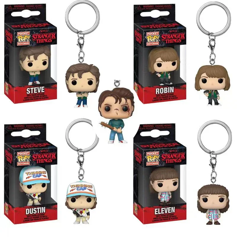 Immagine di Funko Pop Pocket Pop Portachiavi Stranger Things: Robin, Barb, Steve, Dustin – Collezione di Chiavette con Personaggi Iconici per Bambini e Adulti