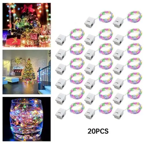 Image de Guirlande Lumineuse LED Cuivre Argenté - 2m, Batterie, 20 Paquets