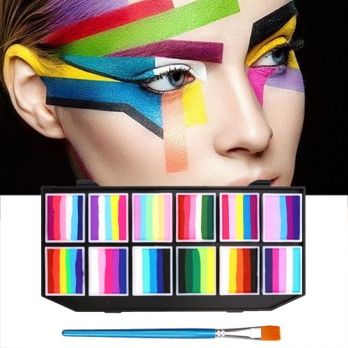 Bild von Natürliche 12-Farben-Wasserlösliche Regenbogen-Palette für sicheres Gesichts- und Körper-Make-up – Kinderfreundlich, Bio-zertifiziert & Ideal für Halloween, Bühne & Kreativspiele