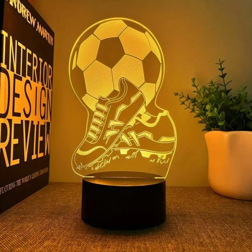 Image of 3D Football Night Light with Touch Control and 7-Color Changing Ambient Glow – Perfect Decorative Lamp for Kids' Rooms and Sports Fans