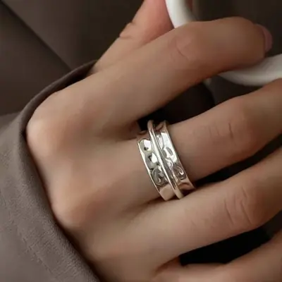 Image de Bague Punk Coeur Géométrique en Argent 925