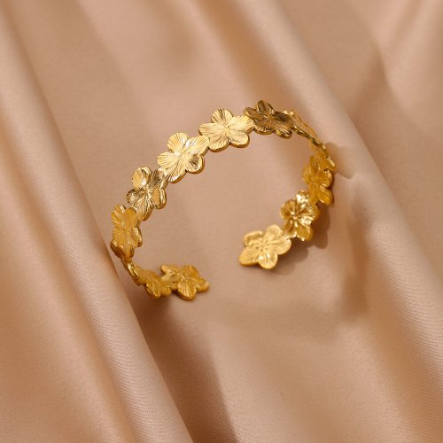 Bild von Blume Armband Armreif für Frauen Gold Farbe Flora Edelstahl Armreifen Casting Ästhetische Paar Handgelenk Schmuck Geschenke pulseras