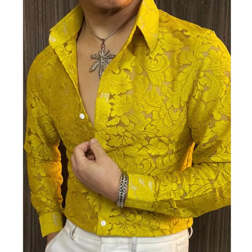 Afbeelding van Herenslim Fit Overhemd Lente - Semi-Transparant Langarmshirt voor Nachtclub, Sexy Casual, Feest, Podium en Zangeres Look
