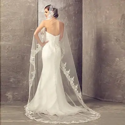 Image de Voile de Mariée Blanc Ivoire 3m - Dentelle & Peigne