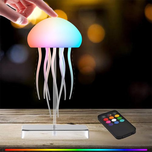 Image of Glowing LED Jellyfish Lamp with 9 Realistic Tentacles, Dual Lighting Modes, Long-Lasting Battery, Color-Changing Gradient Effects, and Remote Control