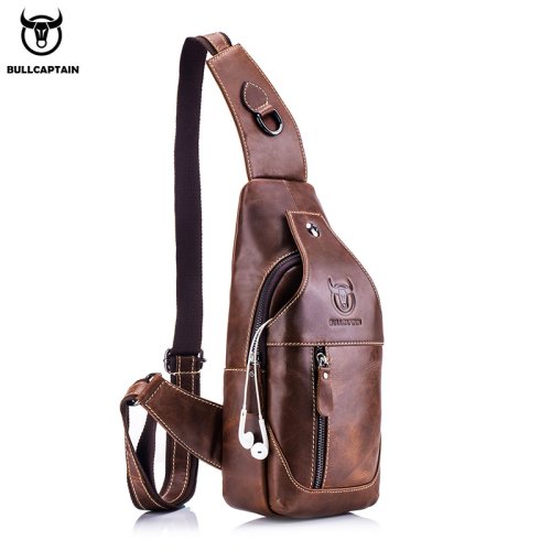 Imagen de BULLCAPTAIN, bolso de pecho de cuero genuino, diseño cruzado triangular informal, mochila de hombro ...