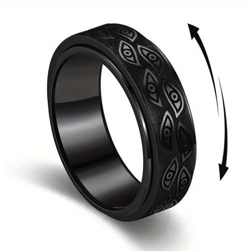 Image of Stainless Steel Demon Eye Spinner Ring for Men – Rotatable Anti-Stress Fidget Jewelry for Anxiety Relief and Focus
