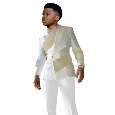 Image de Costume Blanc Enfant - Veste Double Boutonnage & Pantalon Smoking