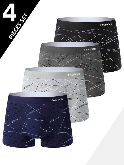 Comfortabele en stijlvolle herenboxers – 4-delige set met ademend materiaal en moderne lijnprint