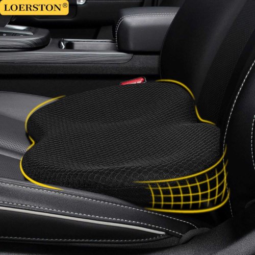 Image of 2-in-1 Universal Memory Foam Car Seat Cushion with Lumbar Support and Breathable Design for Driver Comfort