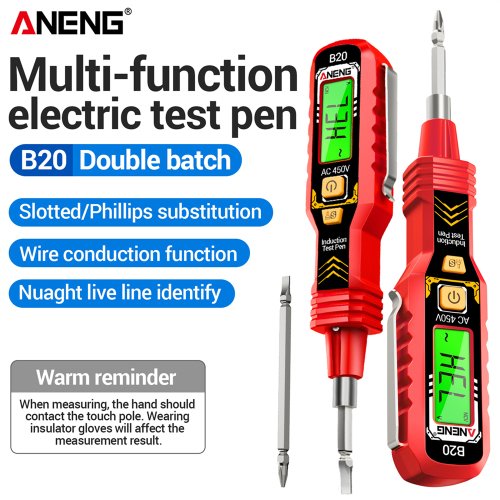 Immagine di Cacciavite di tensione Penna a doppia testa ANENG B20 Cacciavite Smar Misuratore a croce con intaglio a doppio uso 11V ~ 450V Tester di rilevamento della tensione CA