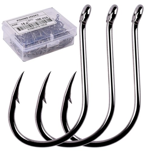Bild von Aorace 100er Box Angelhaken Set – Circle Carp Eyed Haken Größe 2, 15 Ring Eye, Japan-Qualität für Single Jig Hook Angeln