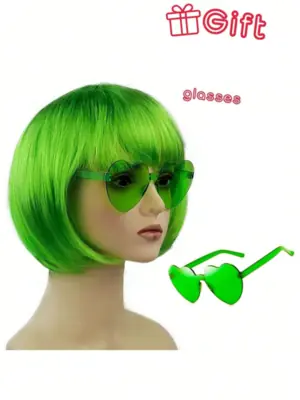 Image de Perruque Bobo Colorée Halloween + Lunettes Cœur Gratuites