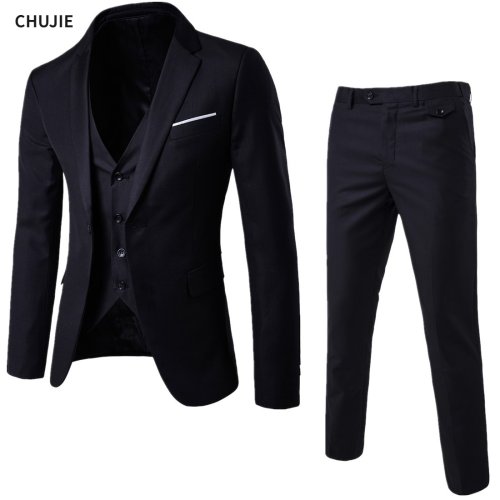 Image of Elegant Men's 3-Piece Suit Set – Classic Formal Blazer, Vest & Pants for Wedding, Business, and Special Occasions