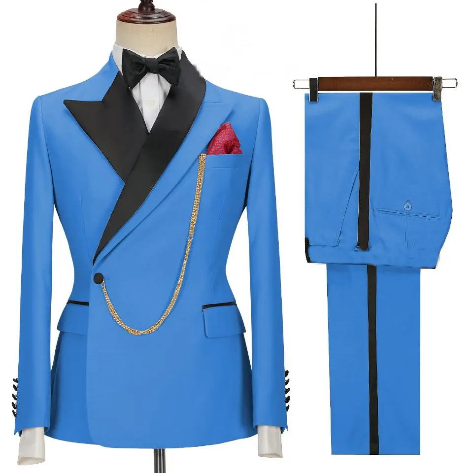 Image of 2024 Custom Made Black Groom Tuxedo Peaked Lapel Double Breasted Men Suit Prom Wedding Party Men Suits Costume ( Jacket+Pants)