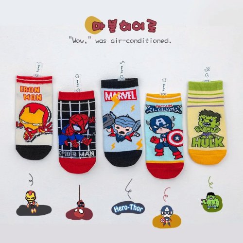 Zdjęcie 5 par skarpet dziecięcych Spider-Man Kids Boys Short Socks Iron Man Captain America Cartoon Baby Summer Spring Mesh Socks 1-12Y