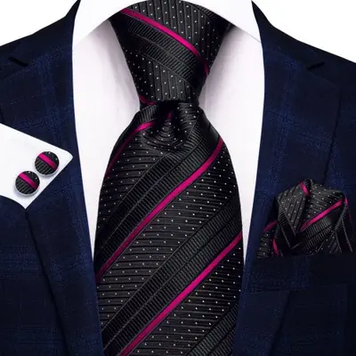 Image de Ensemble Cravate Homme Élégant Noir & Gris Floral - Accessoires Mariage