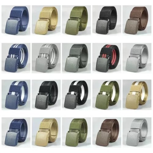 Bild von Schwarz-Army-Grün-Weiß-Rot-Blau Herren Nylon Gürtel mit Automatischer Schnalle – Robuster Leinwandgürtel für Outdoor, Reisen und Sport, geeignet für Damen und Herren