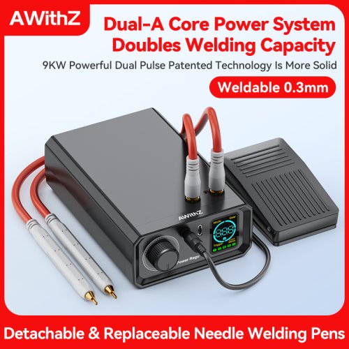 Imagen de Soldador por puntos Awithz de 9000W, máquina de soldadura por puntos con Pedal portátil de alta potencia, 1330A, soldadores ajustables para batería DIY 18650