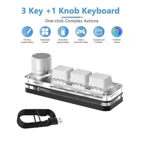 Zdjęcie Mechaniczna klawiatura USB do Photoshopa, 3 klawisze, 1 pokrętło, programowanie RGB, makro, gaming, ...