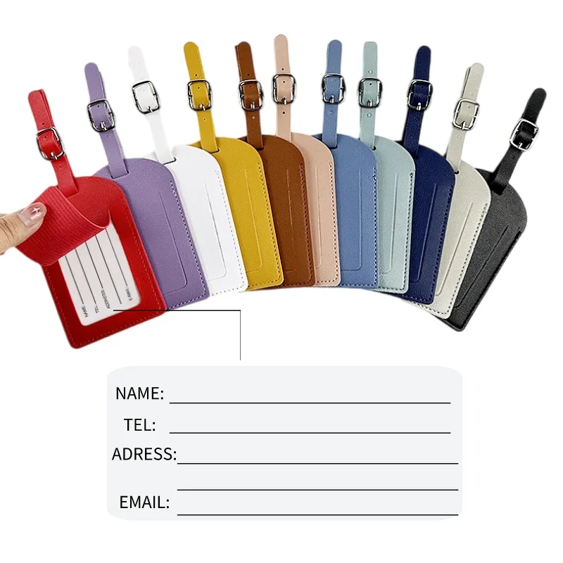 Image of Elegant PU Leather Luggage Tag for Men and Women – Personalized Suitcase Identifier with Name, Address & ID Holder for Travel Bags and Boarding Accessories