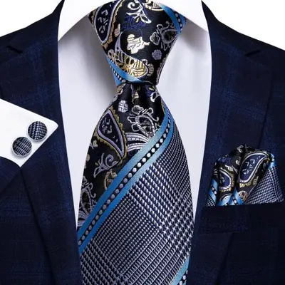 Image de Cravate de Luxe Homme Noir & Or - Ensemble Élégant pour Mariage