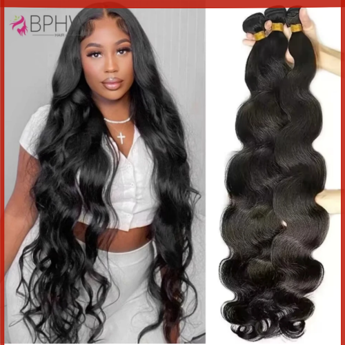Image of Premium Unprocessed Remy Human Hair Bundles – Natural Indian Body Wave Weave Extensions in 1, 3, or 4-Piece Sets for Luscious, Long-Lasting Hair Growth
