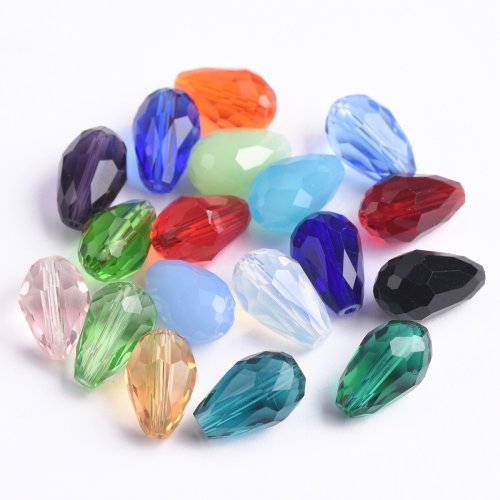Immagine di Perline Sfuse in Vetro Cristallo Sfaccettato a Goccia 5x3mm, 8x6mm, 12x8mm, 15x10mm – Lotto per Creazione di Gioielli Fai da Te e Realizzazione di Orecchini Artigianali