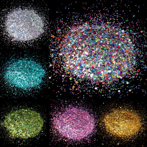 Image of Natural Holographic Hexagon Glitter Flakes for Epoxy Resin Nail Art and Jewelry Making – Sparkly Chunky Sequins for DIY Creations