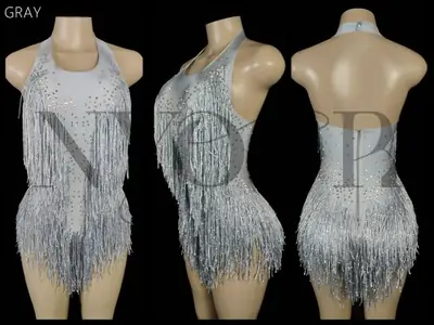 Image de Justaucorps Scintillant avec Franges - Tenue de Danse Sexy