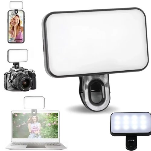 Imagen de Luz LED Portátil para Selfies con 3 Modos de Color, Brillo Ajustable, Recargable y Clip para Teléfono Móvil, PC y Fotografía