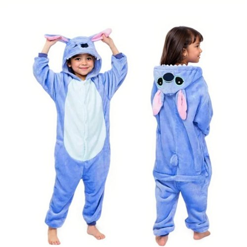 Image of Lilo & Stitch Cosplay Costume for Kids – Soft Plush Winter Pajamas for Boys and Girls, Perfect for Halloween, Christmas, or Dress-Up Fun