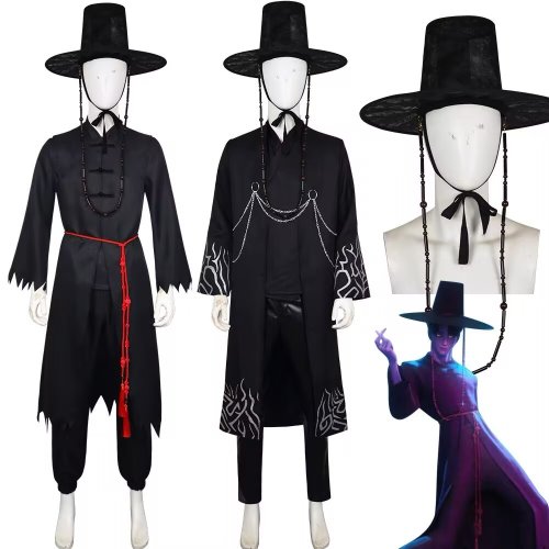 Zdjęcie Kostium Cosplay Demon Hunter dla Dorosłych Mężczyzn – Stylowy Strój z Kapturem, Uniformem i Kapeluszem do Imprez Halloween, Karnawału i Role Play