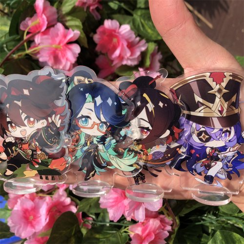 Image of Genshin Impact Xianyun Chiori Figure Badge Stand Plate Anime Keychain Cosplay Prop Accessories Collectible Set