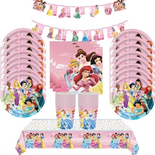 Image of Enchanting Princess Theme Party Decor Set with Disposable Tableware for Girls' Birthday Celebration