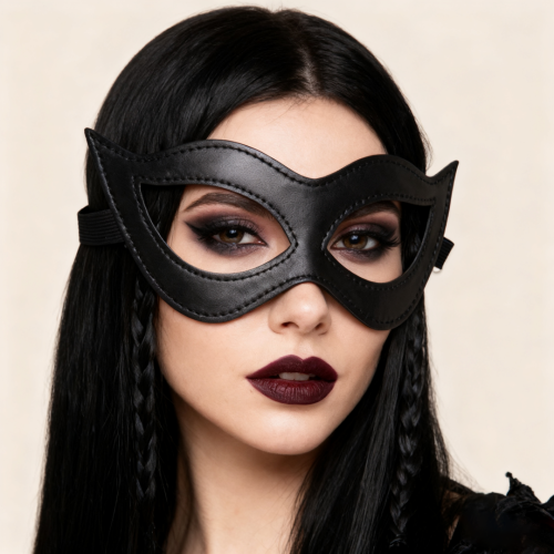 Bild von Gothic PU-Leder Halbgesichtsmaske mit Gummiband – Sexy Augenmaske für Cosplay, Halloween und Partys