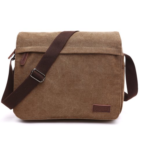 Image of Stylish Solid Vintage Canvas Messenger Satchel Bag with Buckle Closure – Casual Portable Shoulder Bag for Men, Korean Trend Simple Design 2020