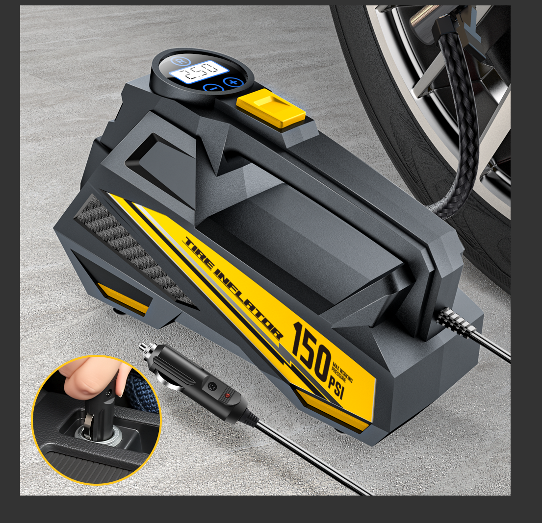 Image de Pompe à Air Portable 12V - Gonfleur Électrique pour Voiture, Moto, Vélo