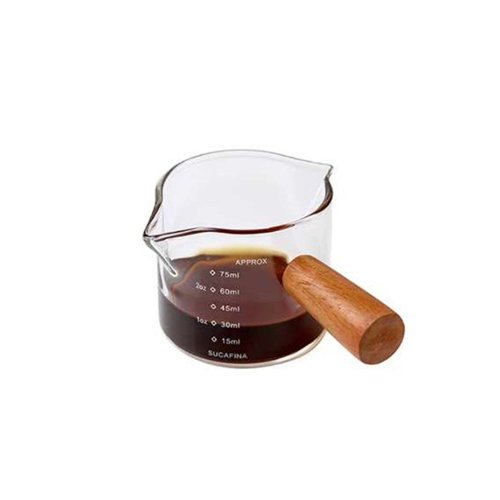 Immagine di 1pc misurino in vetro manico in legno misurino per caffè espresso in vetro doppia bocca singola caff...