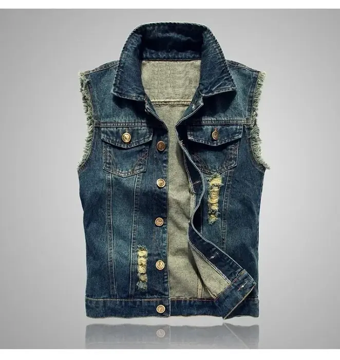 Image de Blouson Denim Déchiré Homme - Style Cowboy & Hip Hop