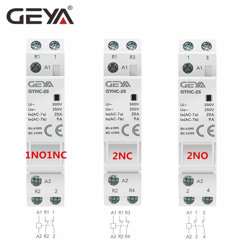 Zdjęcie GEYA Modułowy stycznik AC do montażu na szynie Din do inteligentnego domu Hotel AC220V 2P 16A 20A 25A 2NC 2NO 1NO1NC 50/60Hz