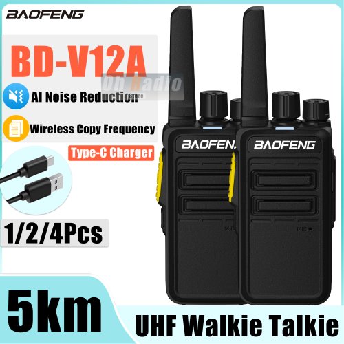 Image of Baofeng BD-V12A Mini Walkie Talkie 4-Pack with Noise Reduction, Type-C Charging, and Copy Frequency – Compact Two-Way Radio for Hunting, Ham Radio, and Outdoor Adventures