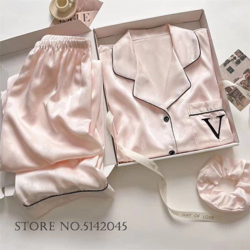 Afbeelding van Elegante Jacquard Vlinder Pyjama Set voor Vrouwen